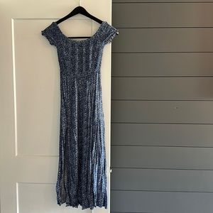 Women's Boho Floral Print Off Shoulder Split Long A Line Dress